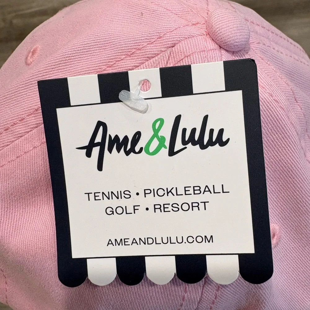Ame & Lulu Triple Play Hat Pink “Tennis Anyone?” Adjustable Cotton Baseball Cap